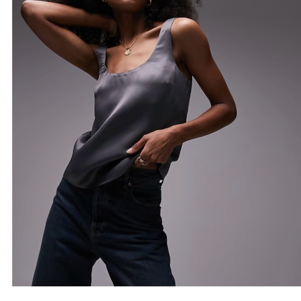 Topshop Scoop Neck Cami in Charcoal